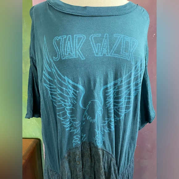 Intimately Free People soft T-shirt dress, teal, with handkerchief hem. - Picture 2 of 11